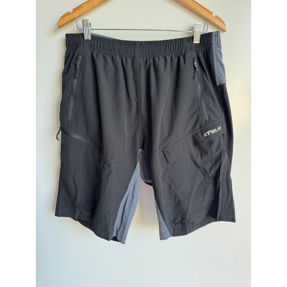 KPSLIN Mens Cycling Shorts Gorpcore Mountain Bike Padded Black Gray Large KPSUN